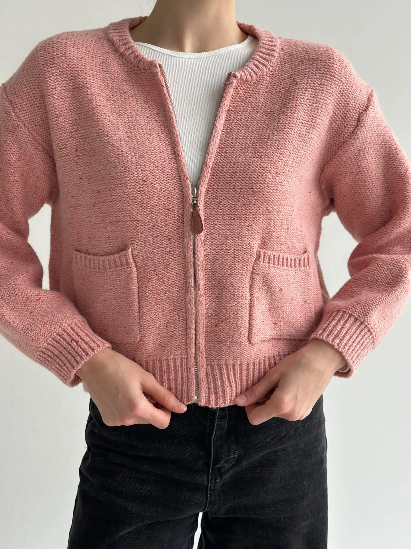 Кардиган вовняний на блискавці рожевий