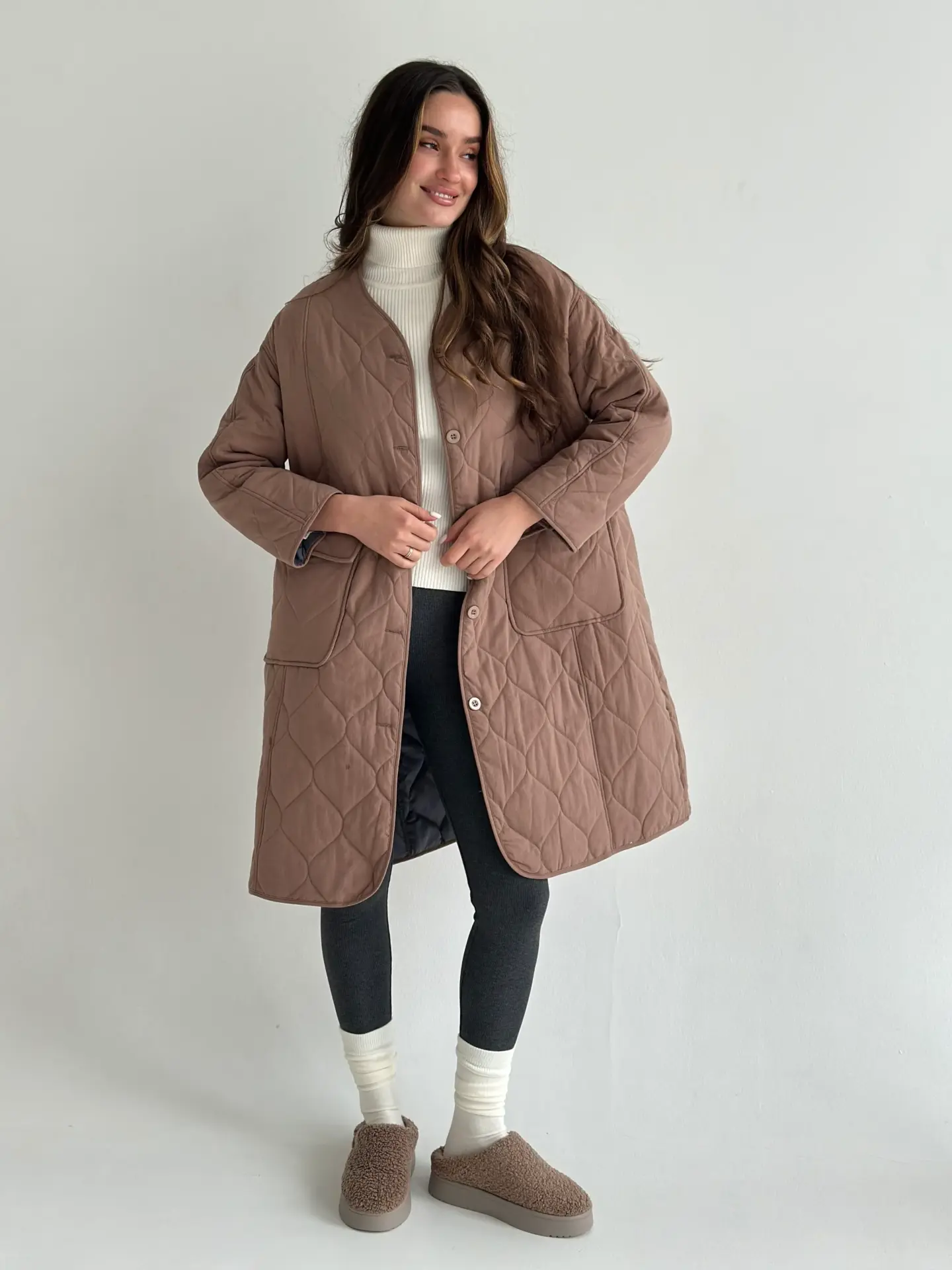 Пальто стьобане демісезонне мокко