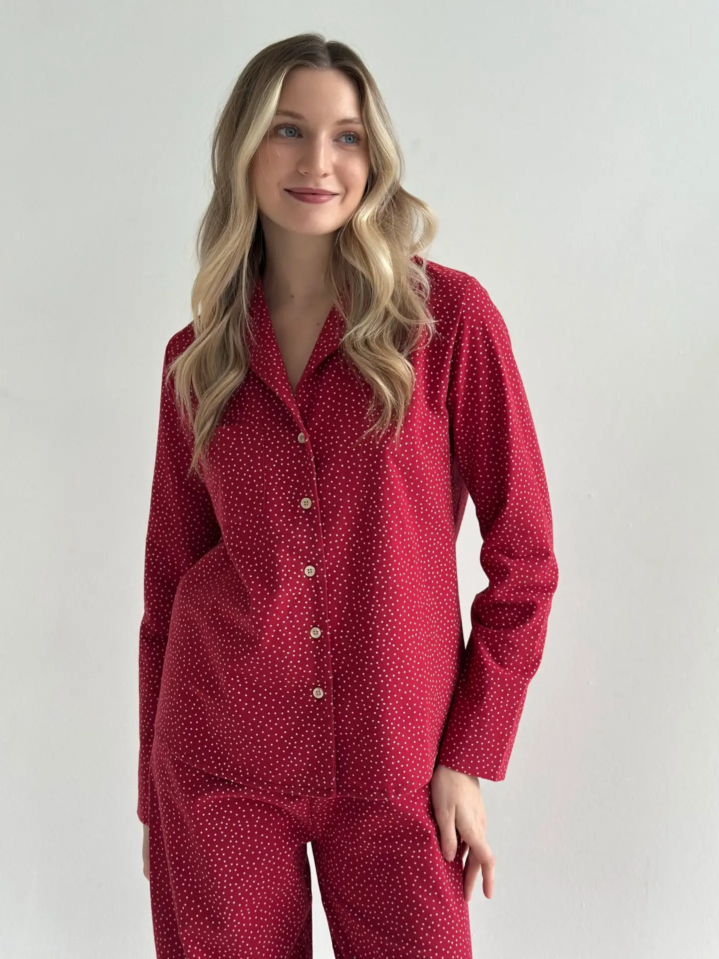 Фланель піжамний комплект “дрібна зірочка” на бордовому