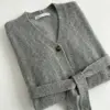 Комплект в'язаний кардиган з поясом та штани сірий, onesize