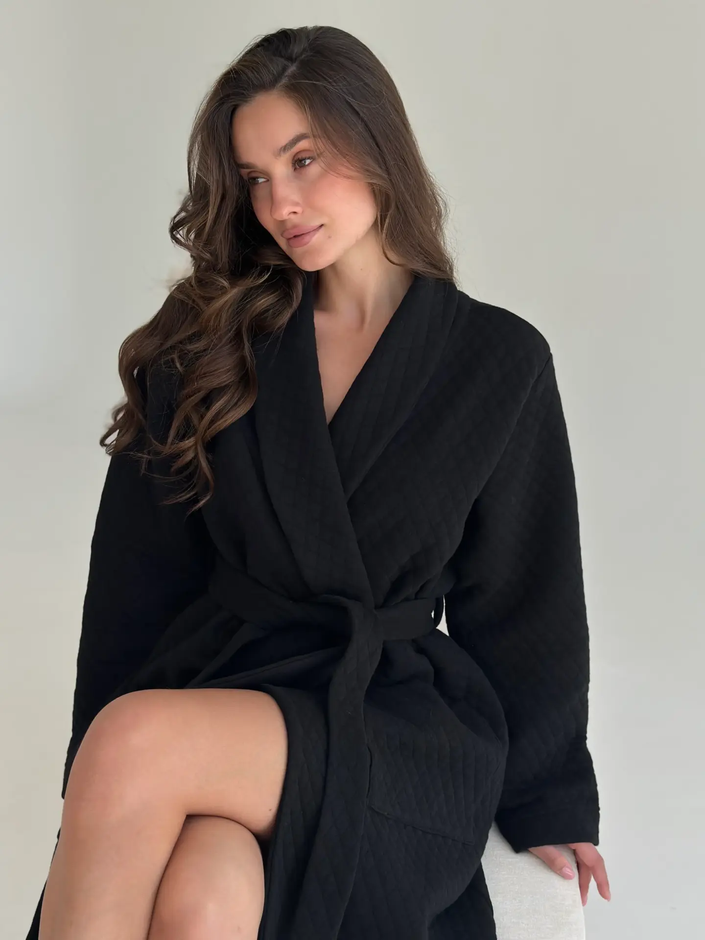 Халат трикотаж стьобаний чорний