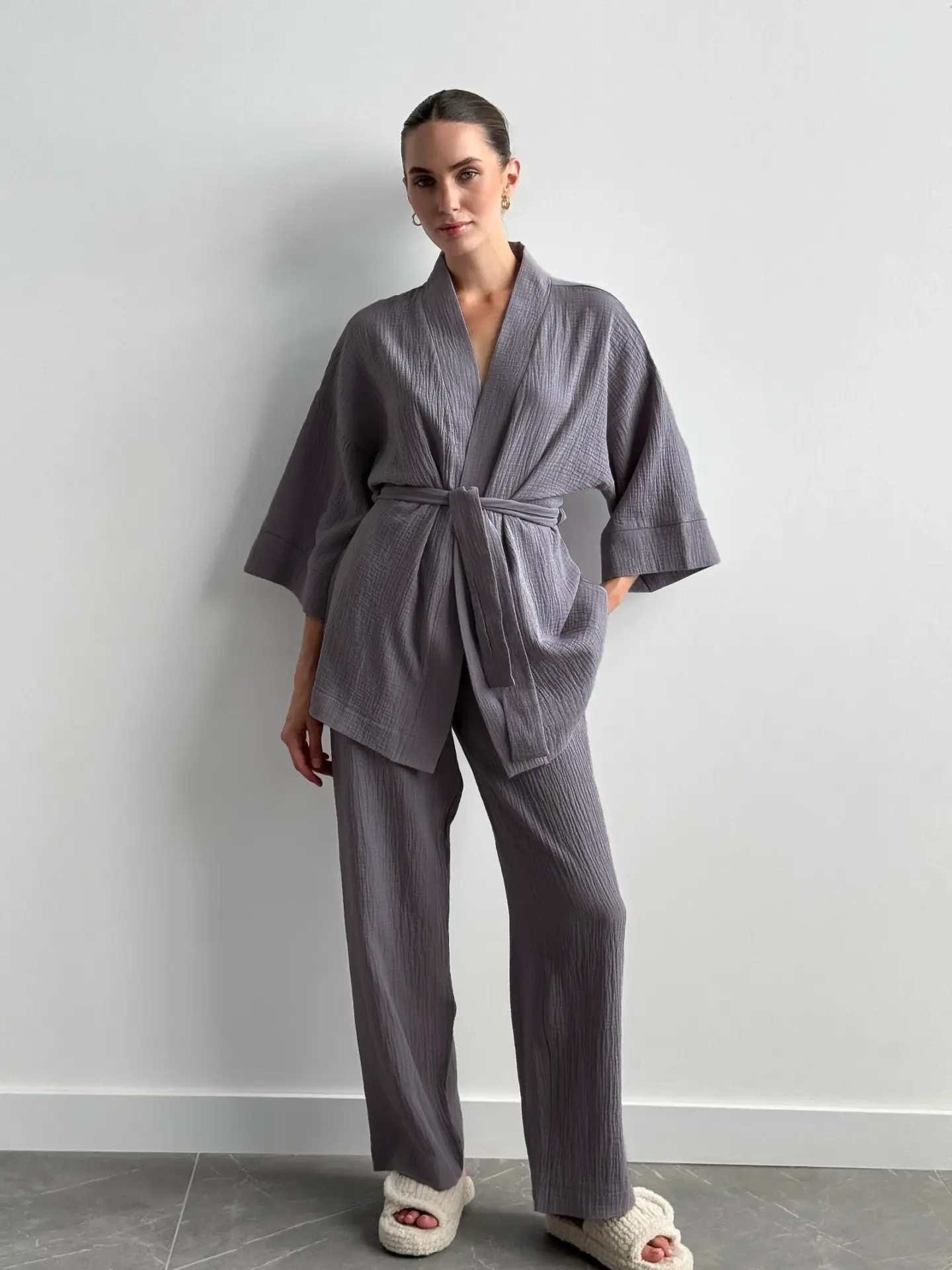 Муслін Комплект Кімано та штани графіт 2-х сл.