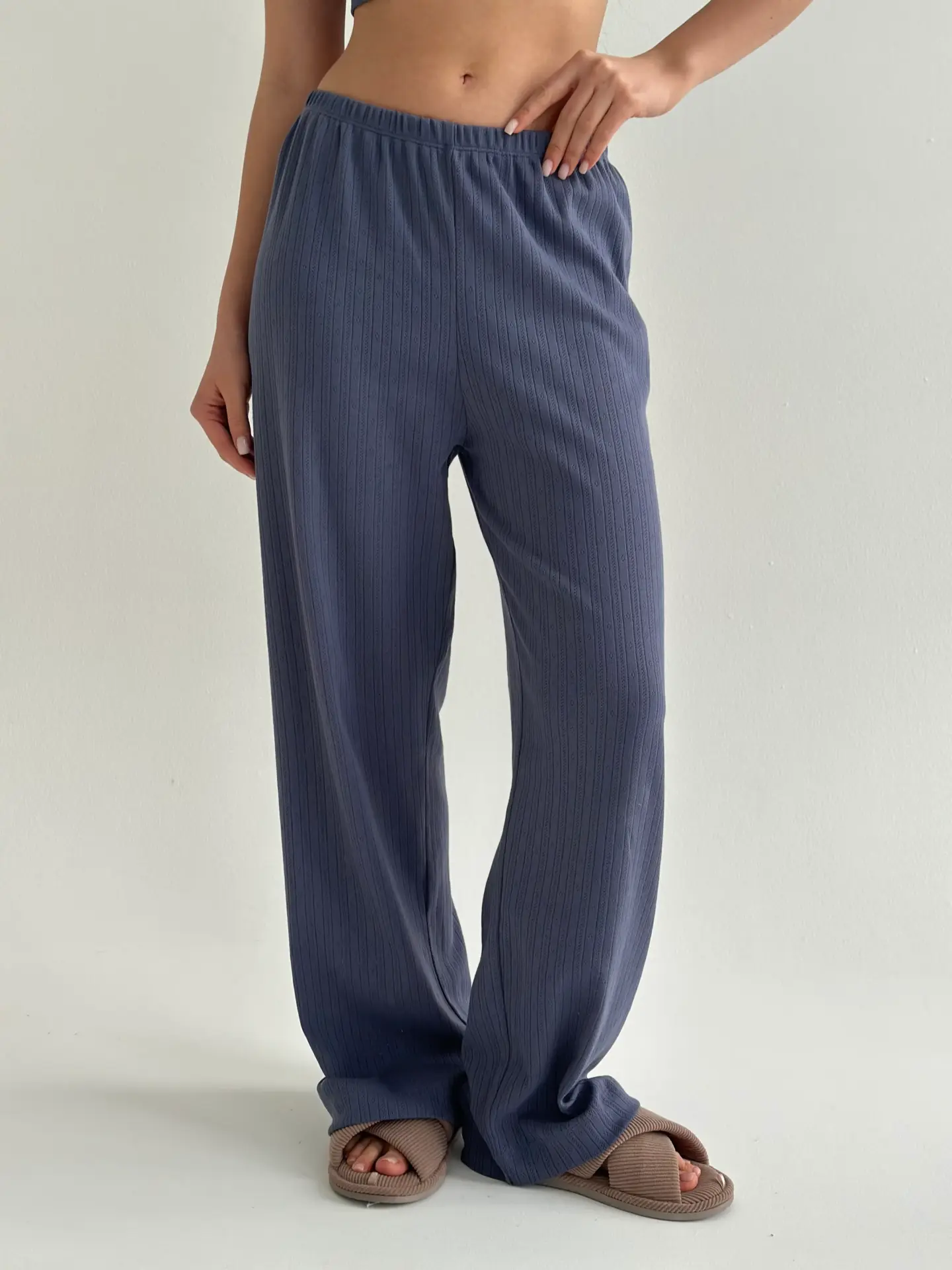 Рібана штани широкі сині