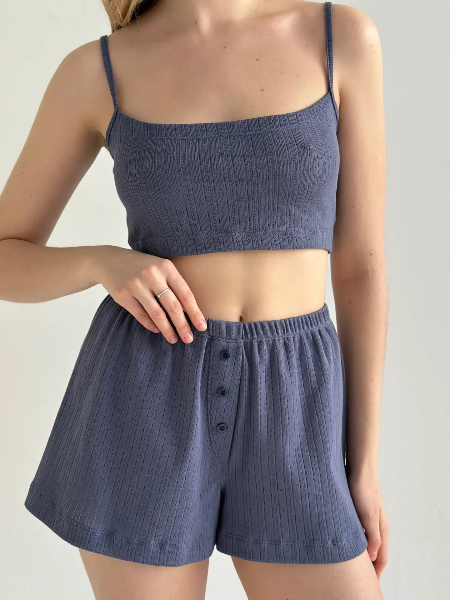 Рібана топ на бретелях синій