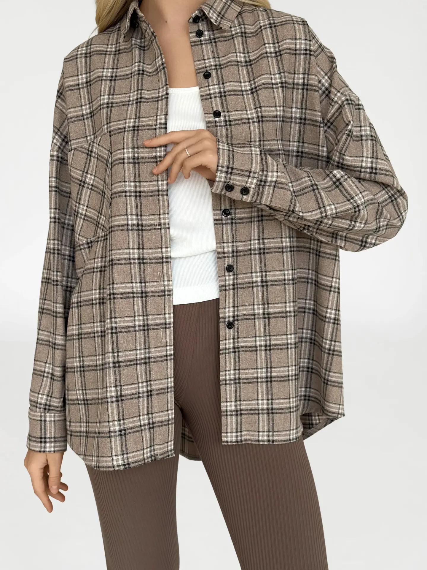 Фланель Сорочка бежева “велика чорна клітинка”