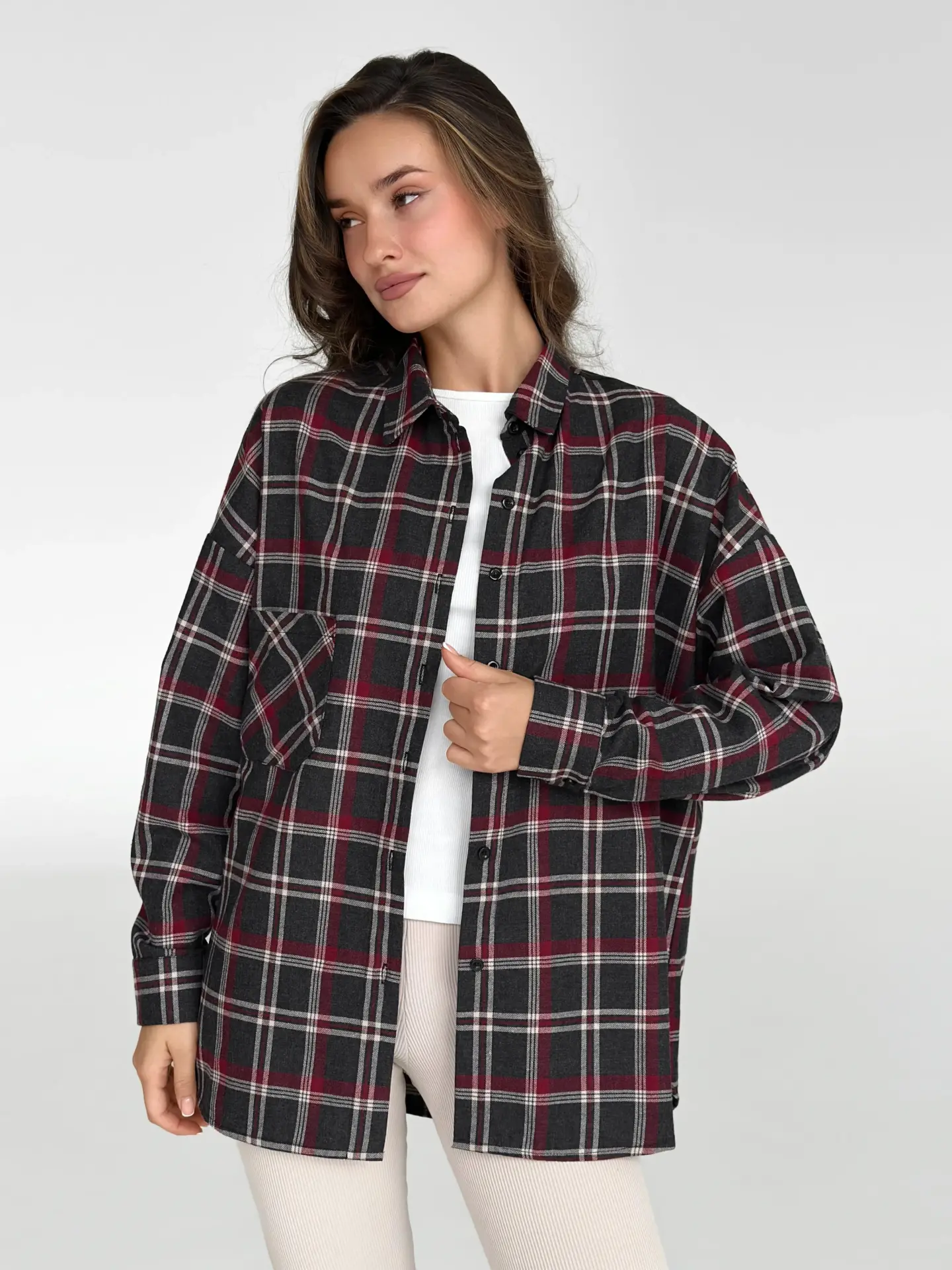Фланель Сорочка чорна “велика бордово-біла клітинка”