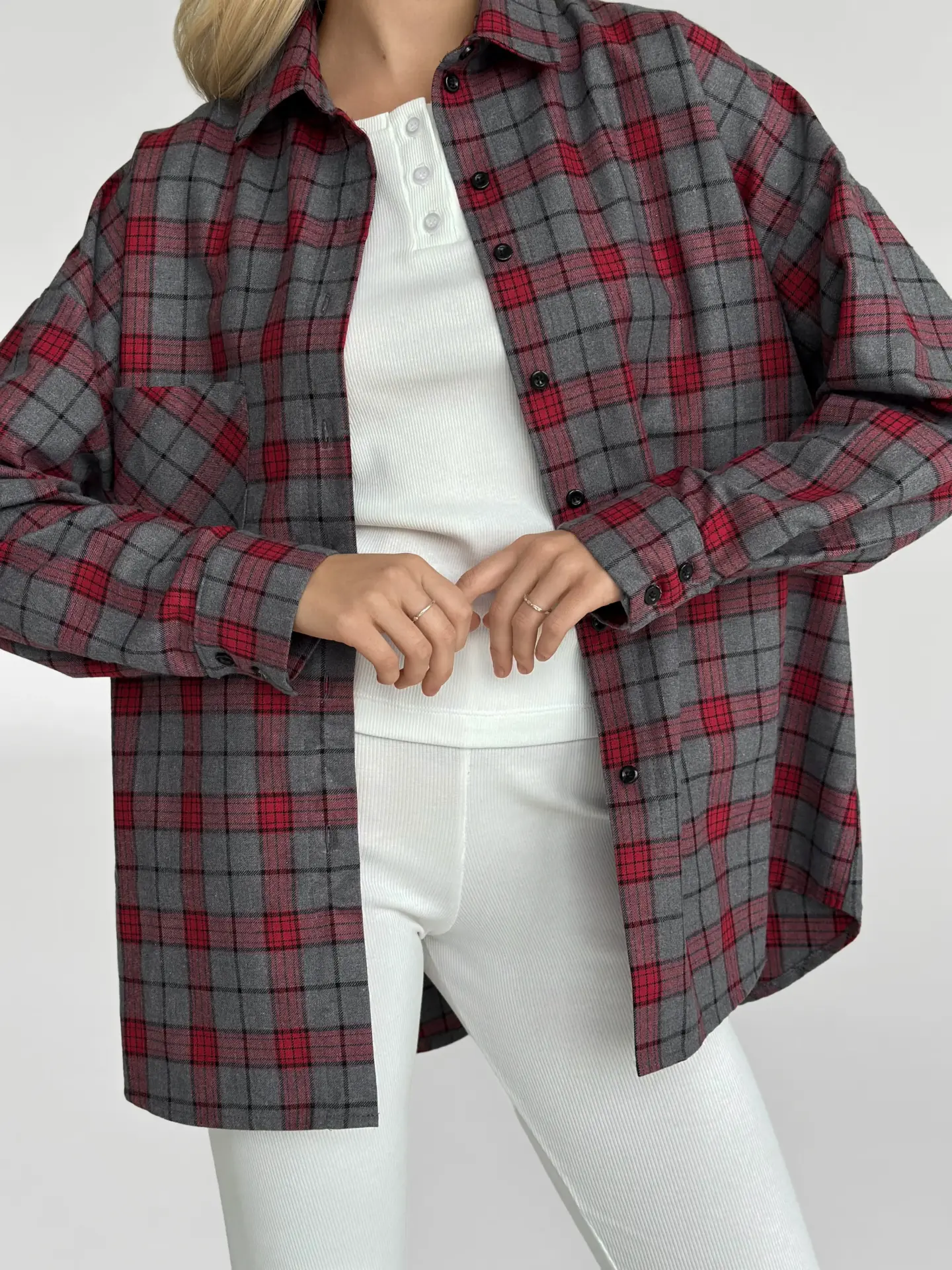 Фланель Сорочка графіт “велика червоно-чорна клітинка”