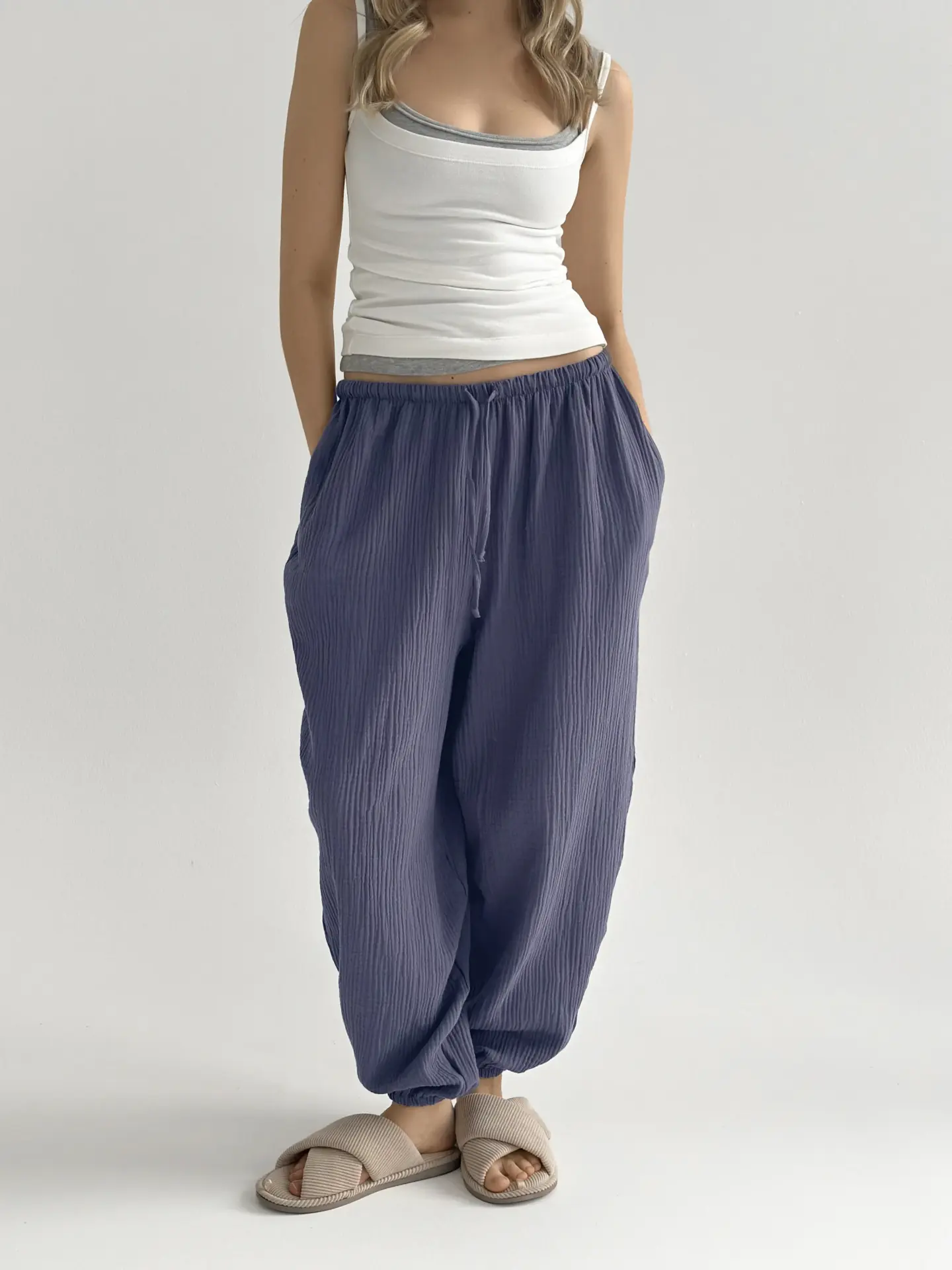 Муслін Штани Шаровари світло-сині 2-х сл.