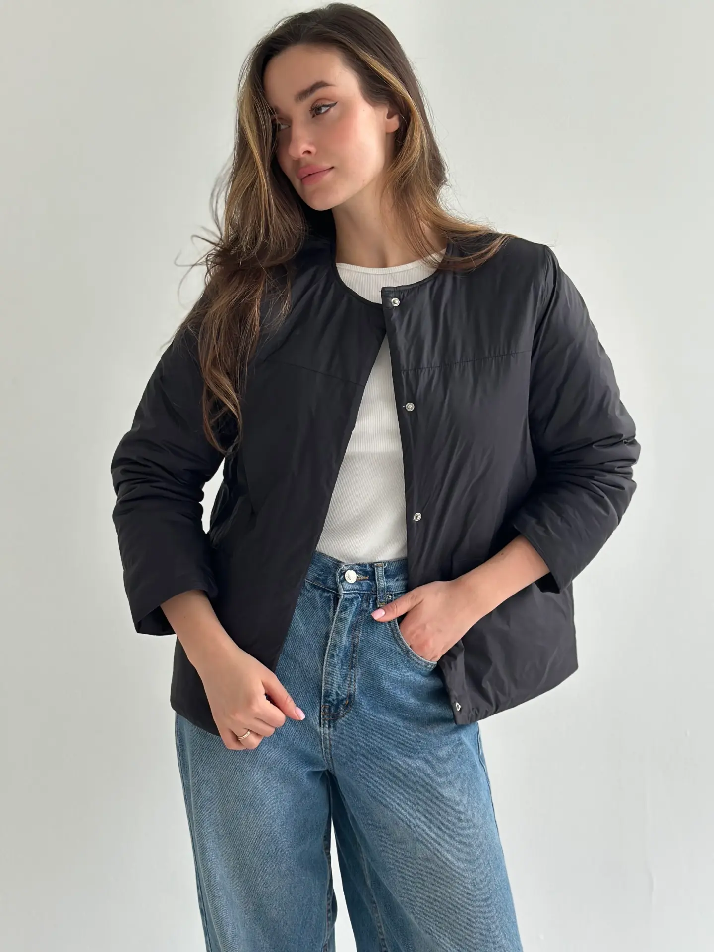 Куртка демісезонна на кнопках чорна “onesize”