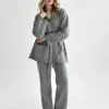 Комплект в'язаний кардиган з поясом та штани сірий, onesize