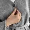 Комплект в'язаний кардиган з поясом та штани сірий, onesize