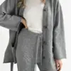 Комплект в'язаний кардиган з поясом та штани сірий, onesize