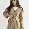 Комплект в'язаний кардиган з поясом та штани бежевий, onesize