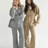 Комплект в'язаний кардиган з поясом та штани сірий, onesize