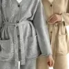 Комплект в'язаний кардиган з поясом та штани сірий, onesize