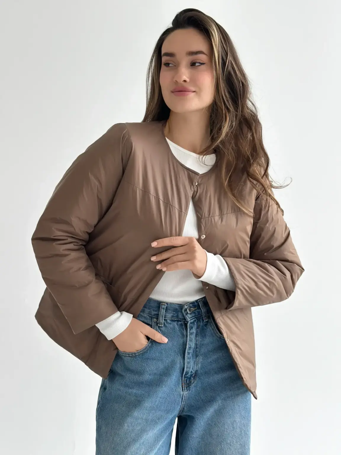 Куртка демісезонна на кнопках коричнева "onesize"