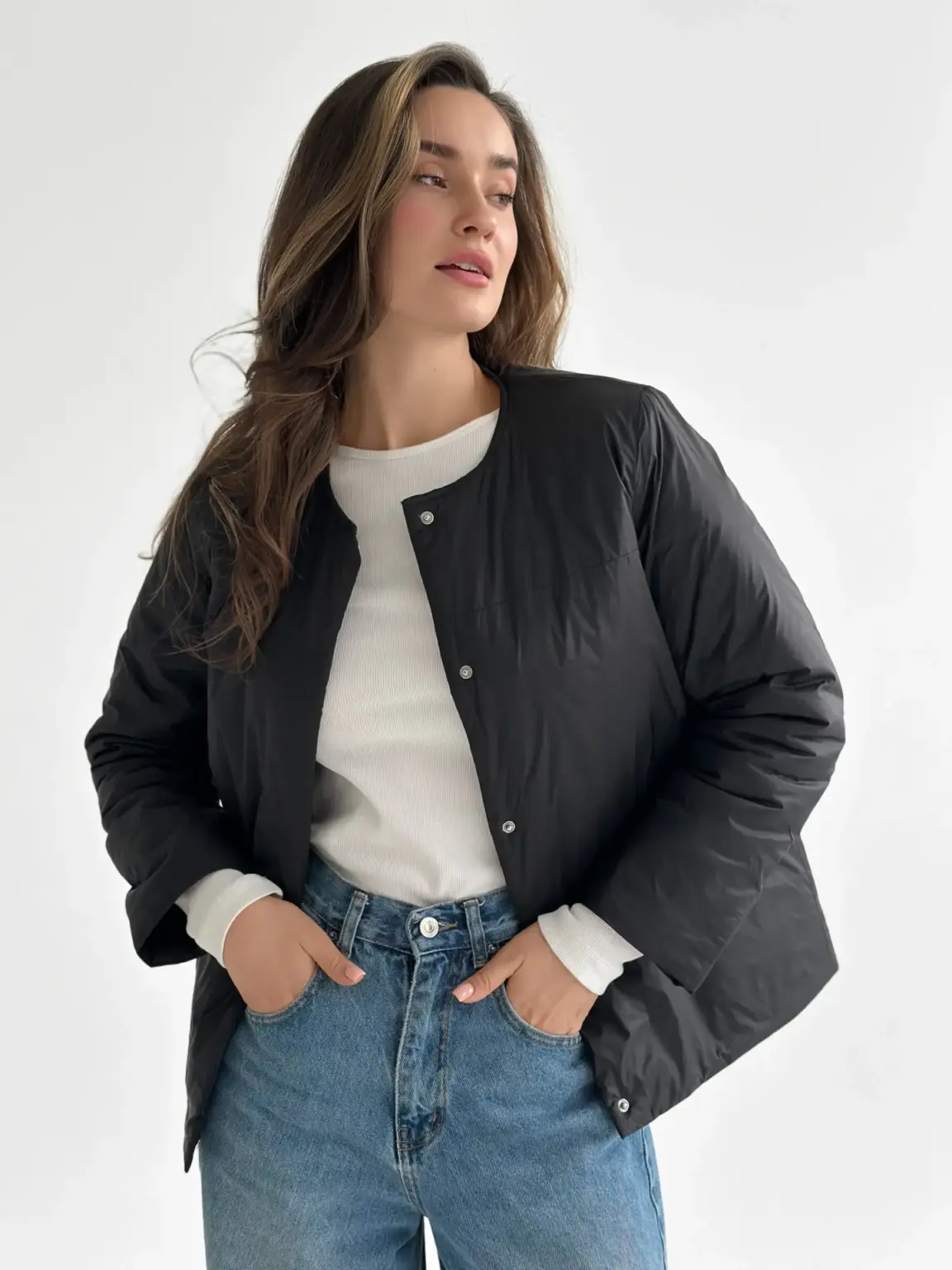 Куртка демісезонна на кнопках чорна "onesize"
