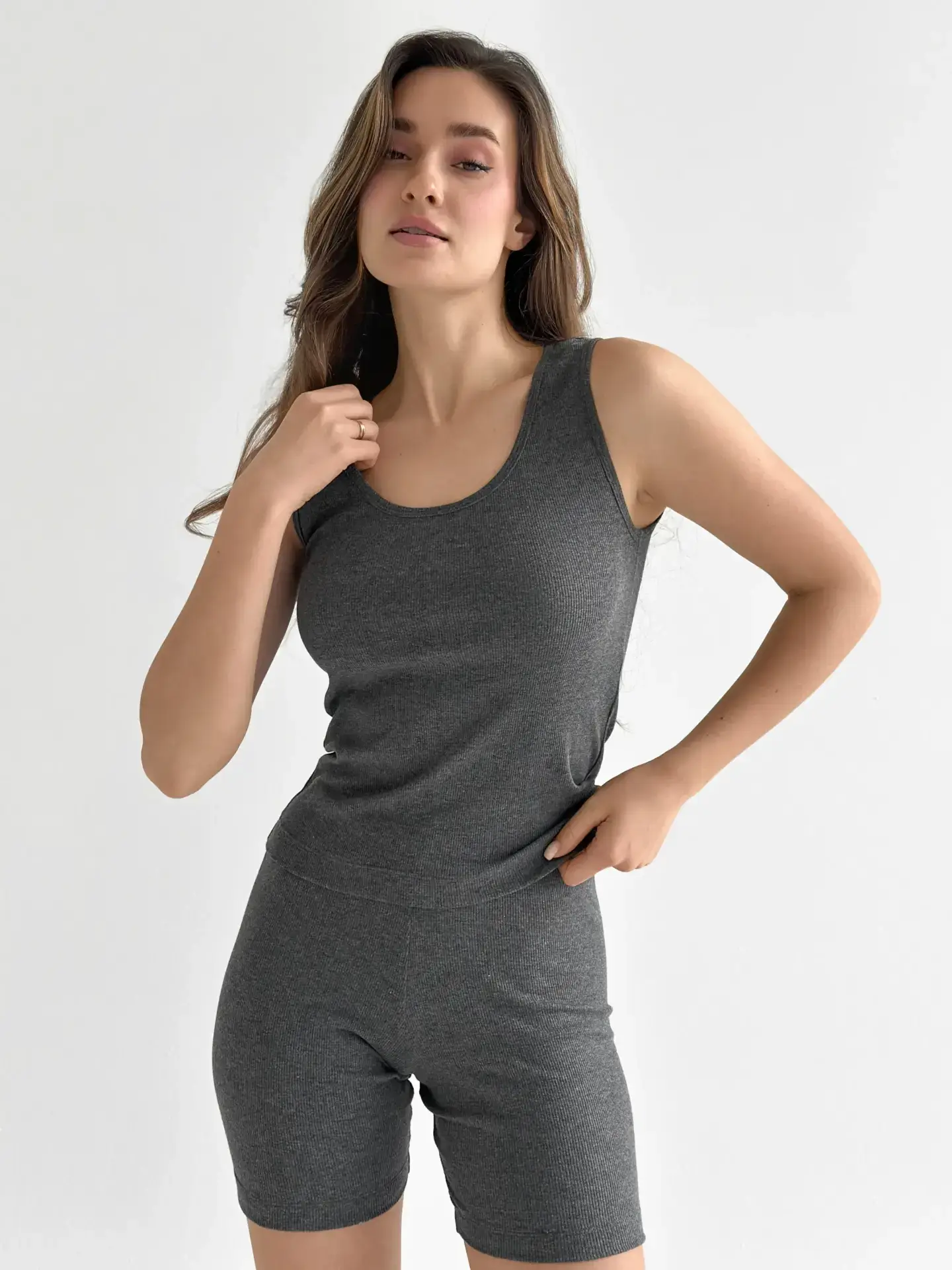 Трикотаж рубчик Майка антрацит