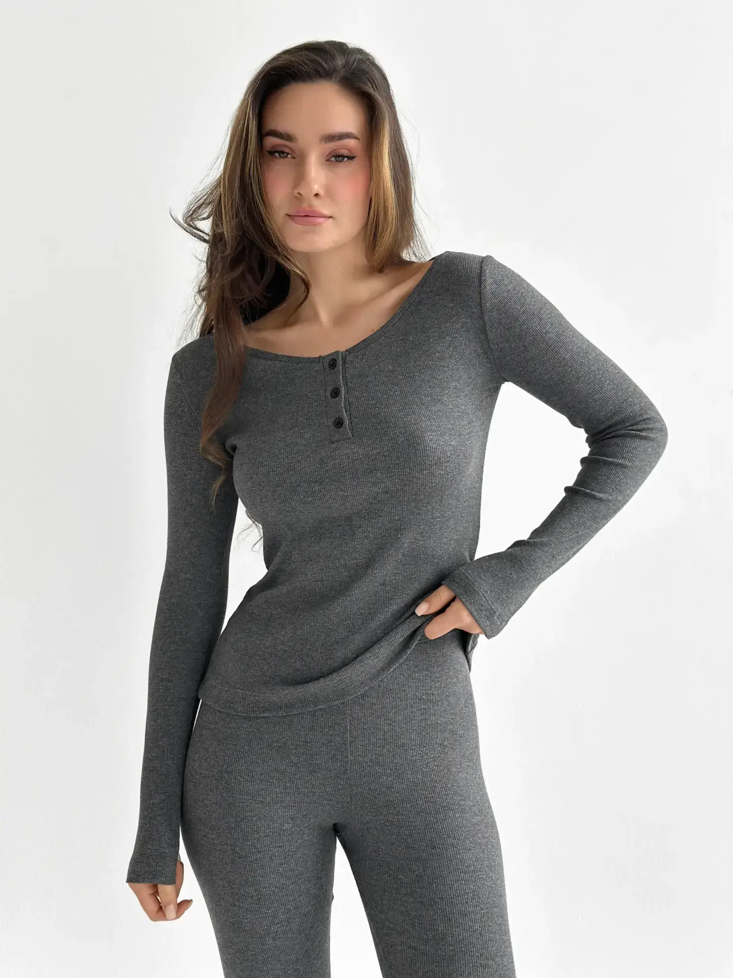 Трикотаж рубчик Лонгслів антрацит