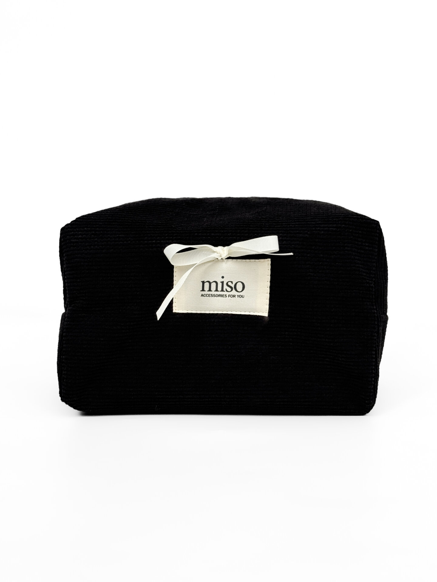 Косметичка чорна середній квадрат вельвет  декор білий бантик