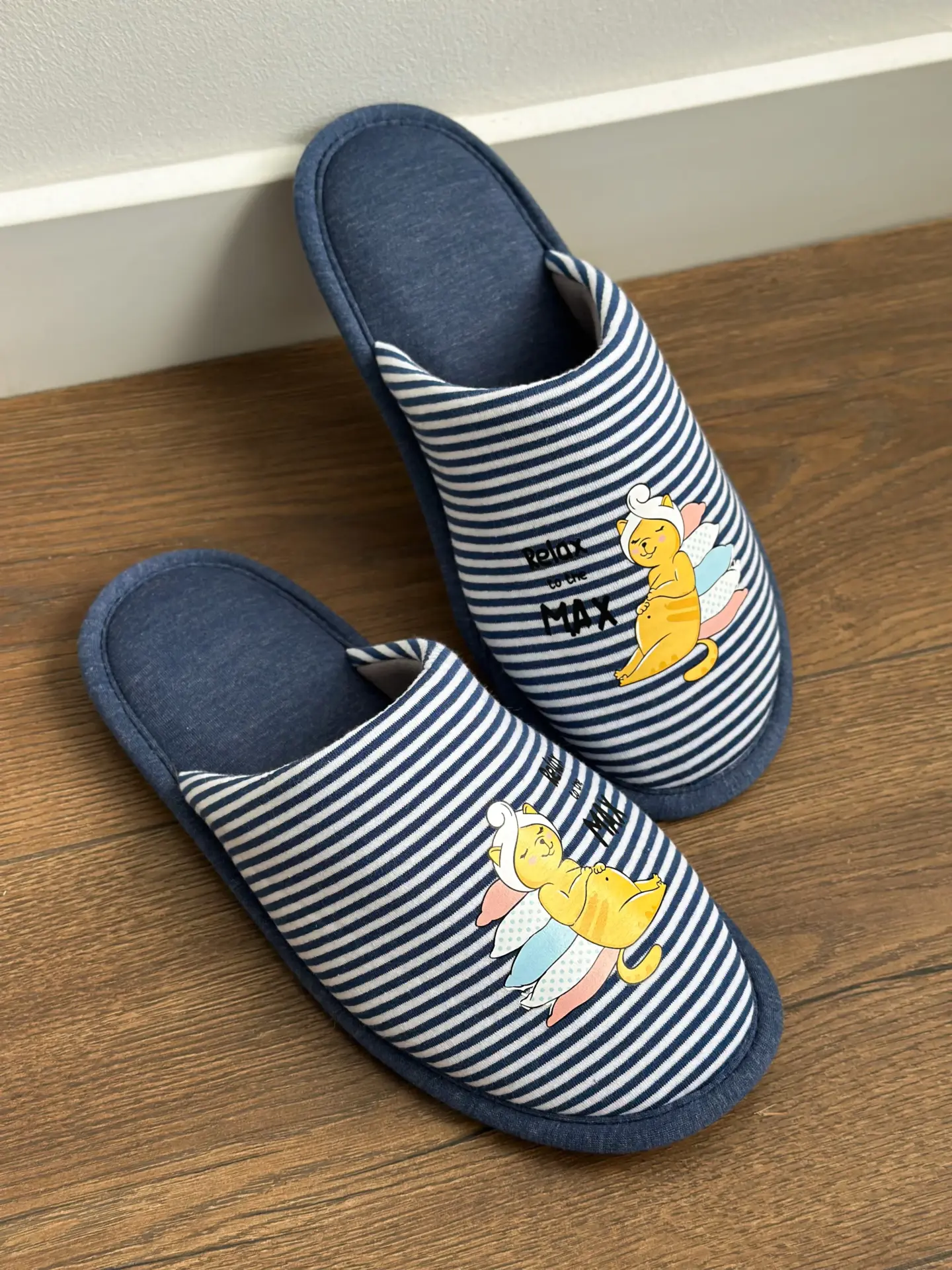 Капці домашні жіночі HS-VL закриті смужка синя з наліпкою PVC