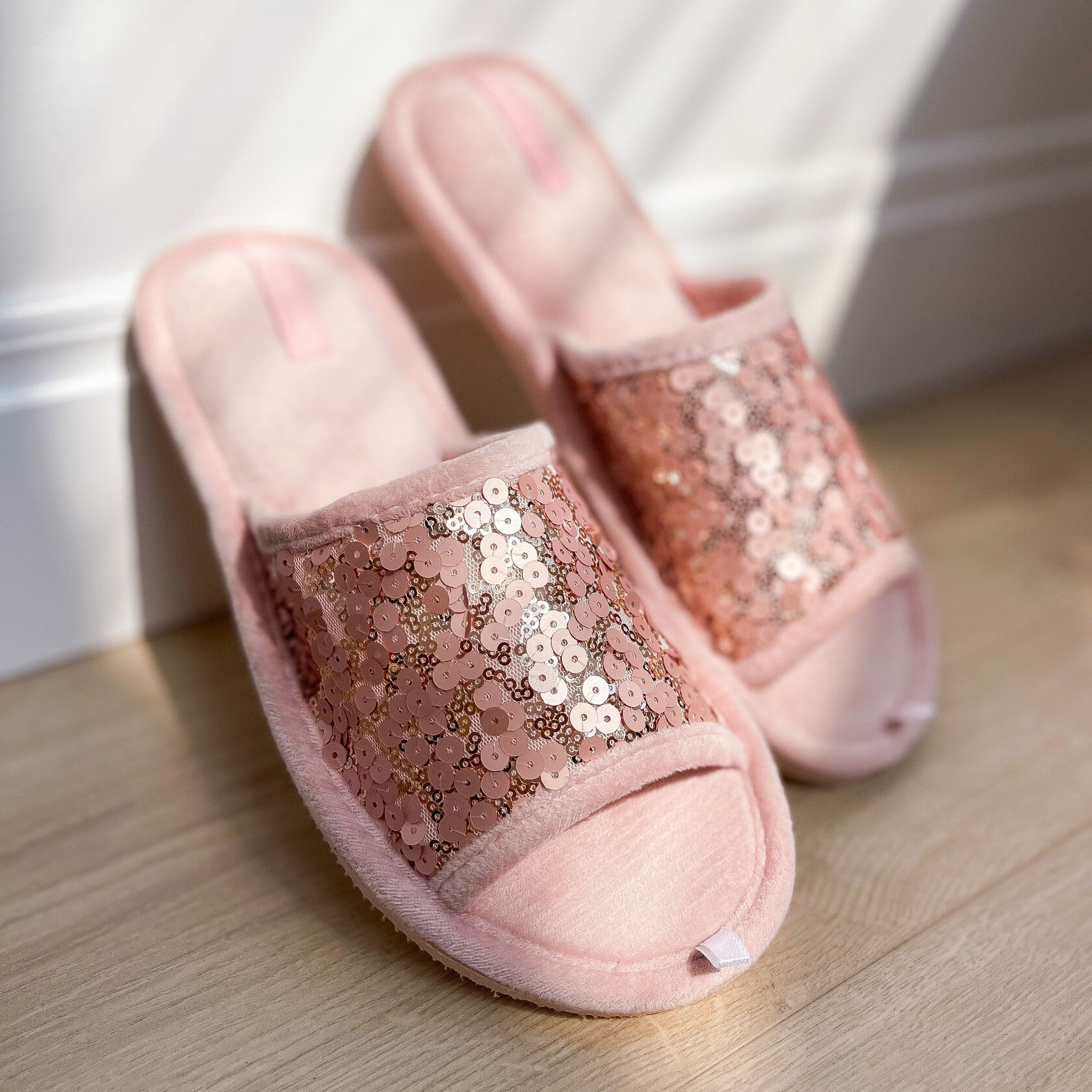Капці домашні жіночі HS-LUX паєтки пудрові відкриті