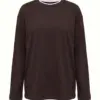 Лонгслів з білим кантом коричневий, onesize