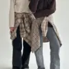 Лонгслів з білим кантом коричневий, onesize