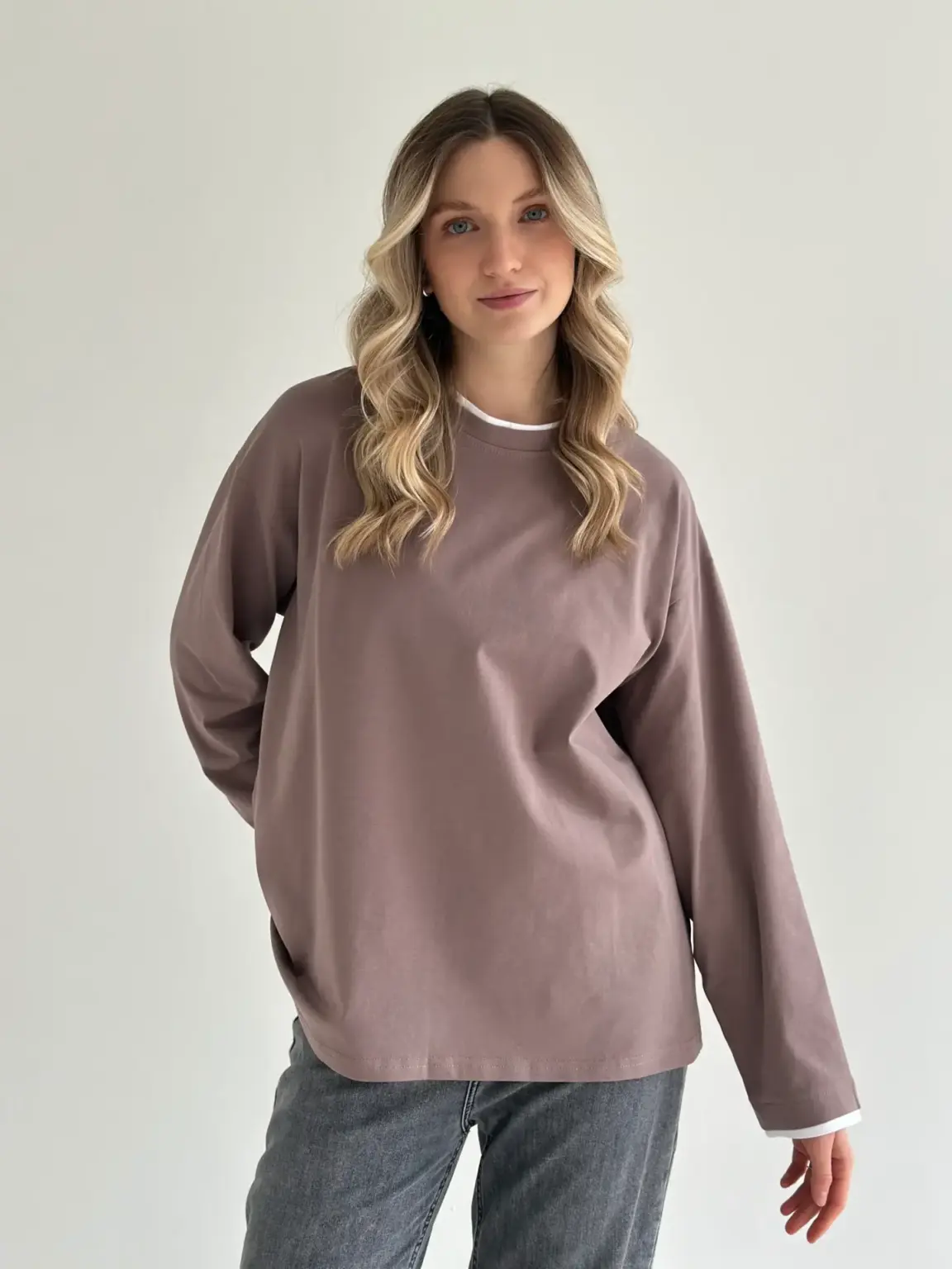 Лонгслів з білим кантом капучино, onesize