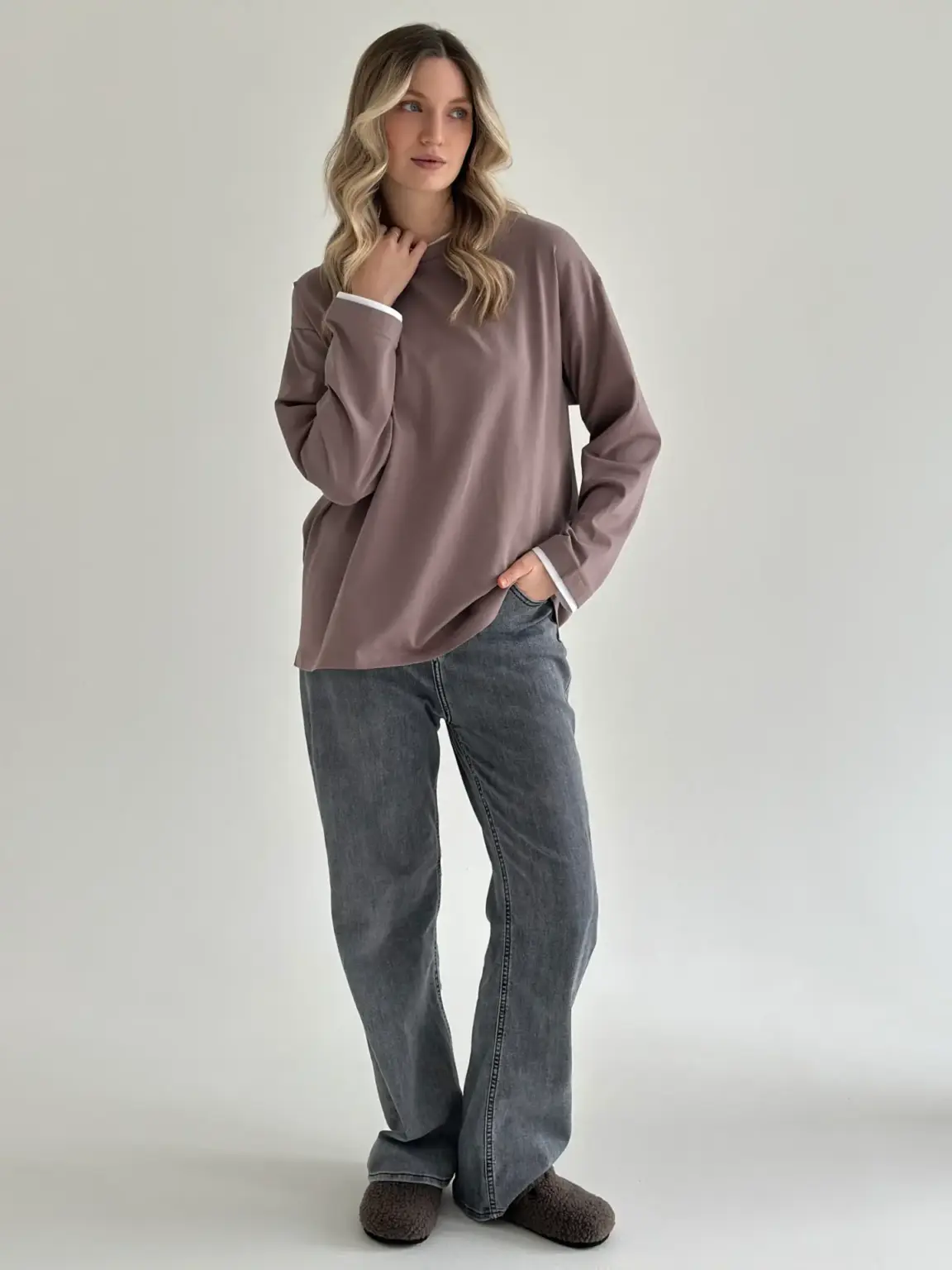 Лонгслів з білим кантом капучино, onesize