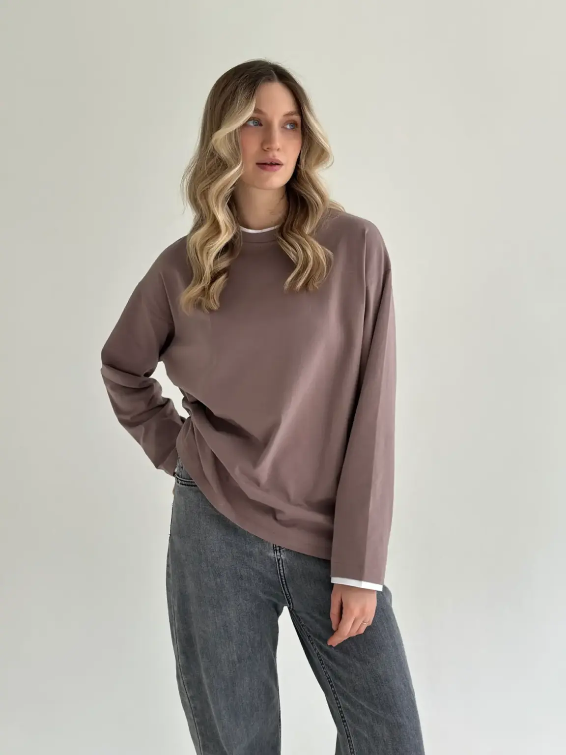 Лонгслів з білим кантом капучино, onesize