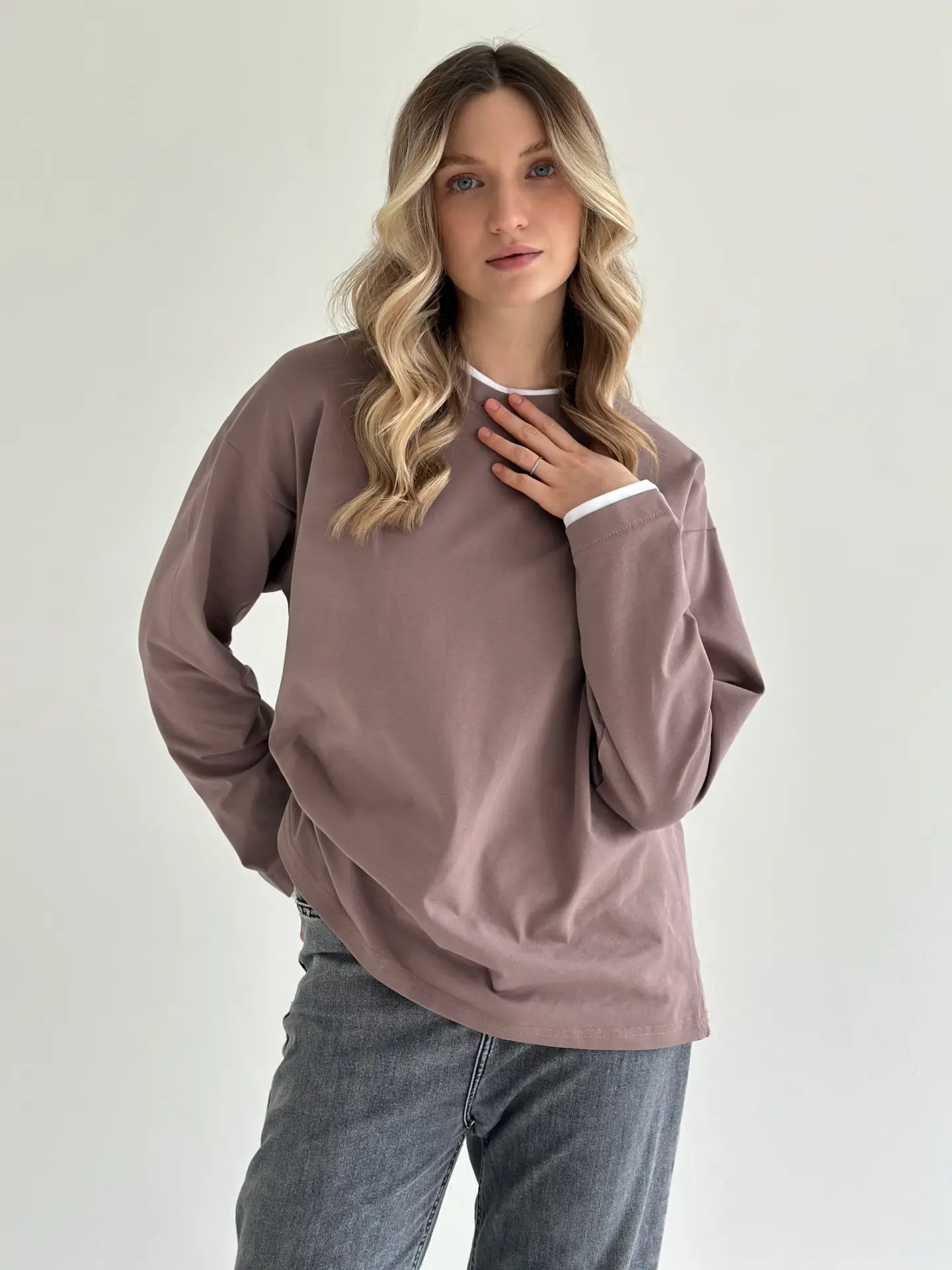 Лонгслів з білим кантом капучино, onesize