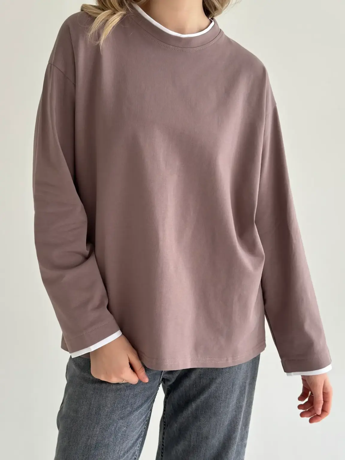 Лонгслів з білим кантом капучино, onesize