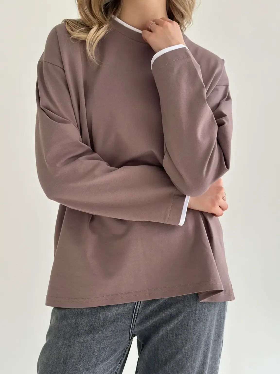 Лонгслів з білим кантом капучино, onesize