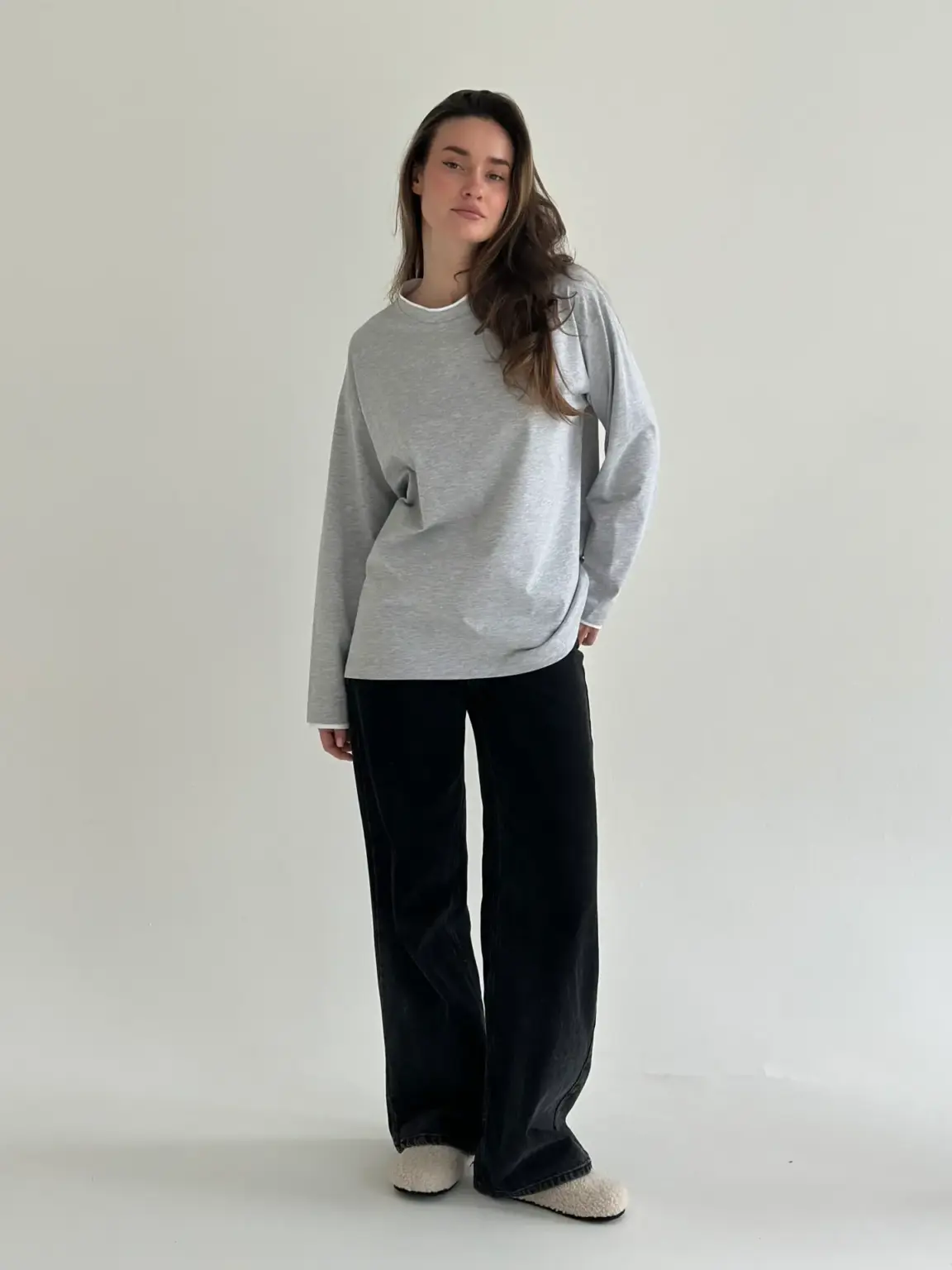 Лонгслів з білим кантом сірий, onesize