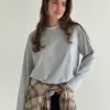 Лонгслів з білим кантом сірий, onesize