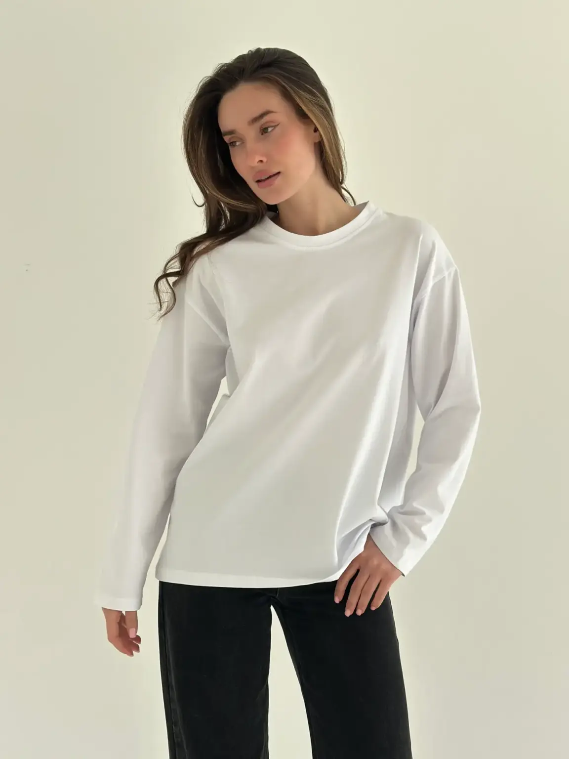 Лонгслів з білим кантом білий, onesize