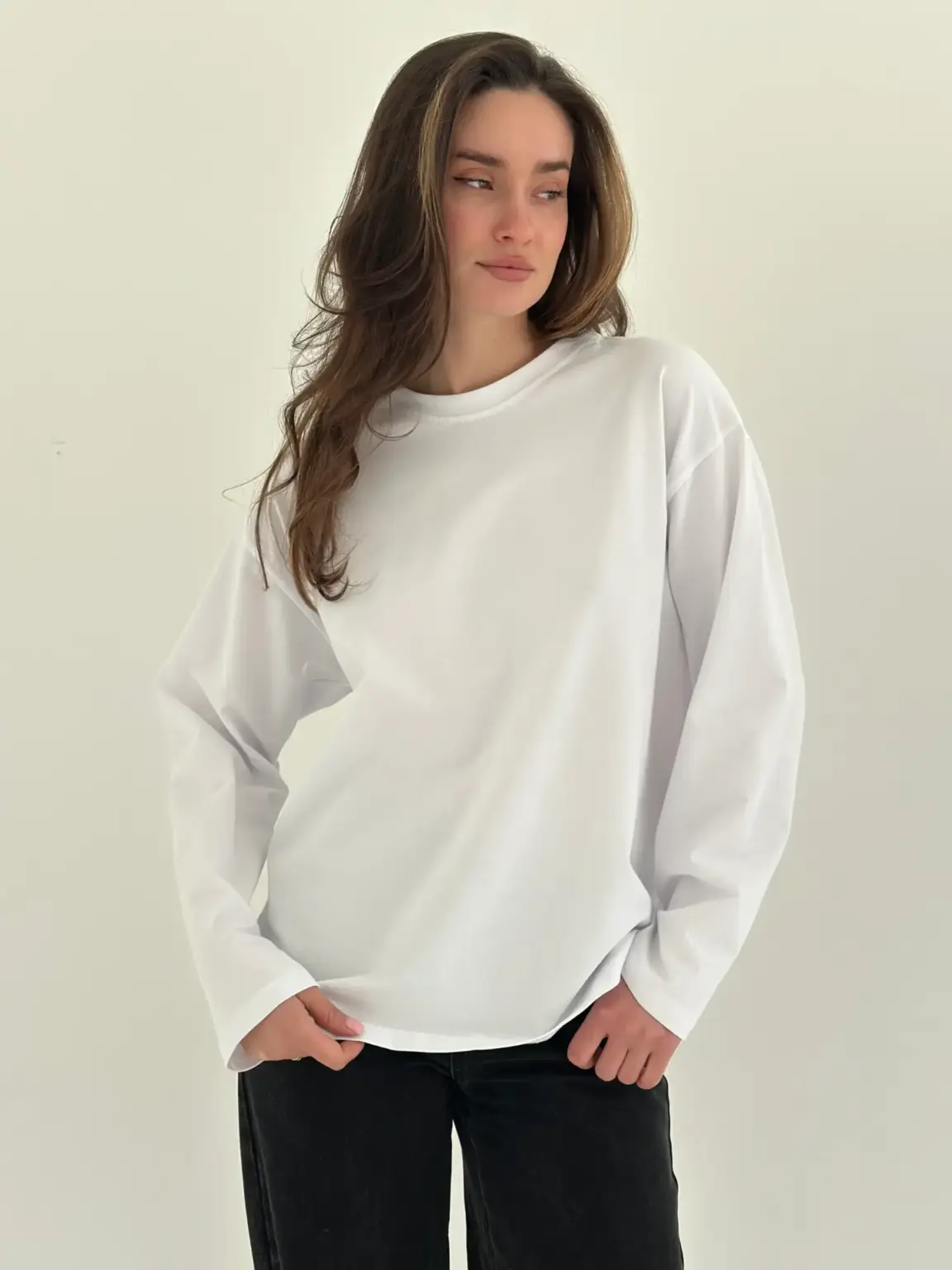Лонгслів з білим кантом білий, onesize
