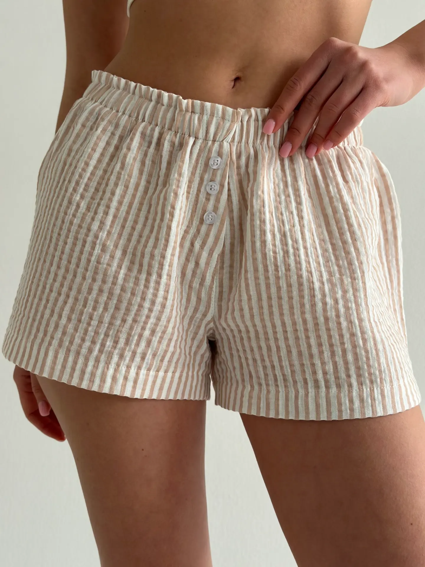 Шорти Моно з гульфіком муслін смужка бежеві