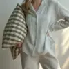 Костюм сорочка та штани муслін смужка сіра