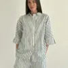 Костюм сорочка та шорти котон "бірюзова смужка на молочному", SALE (з дефектами)