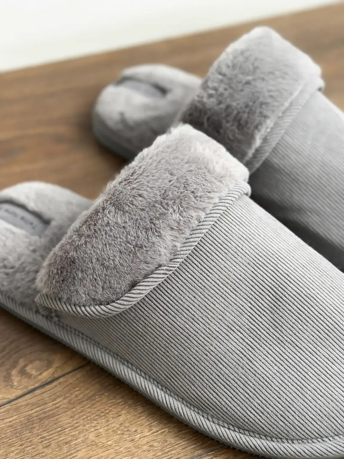 Капці домашні чоловічі HS-OZ VELVET з виворотом хутро сірі