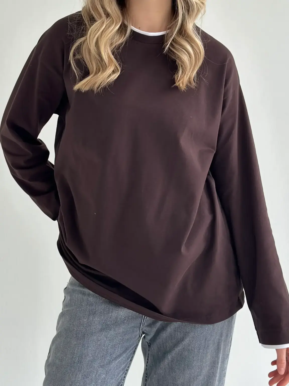Лонгслів з білим кантом коричневий, onesize