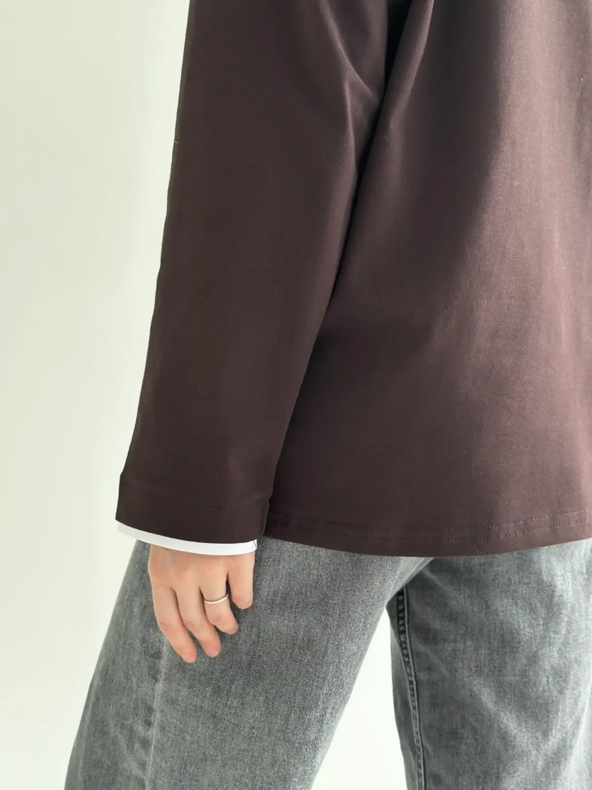 Лонгслів з білим кантом коричневий, onesize