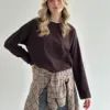 Лонгслів з білим кантом коричневий, onesize