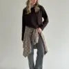Лонгслів з білим кантом коричневий, onesize