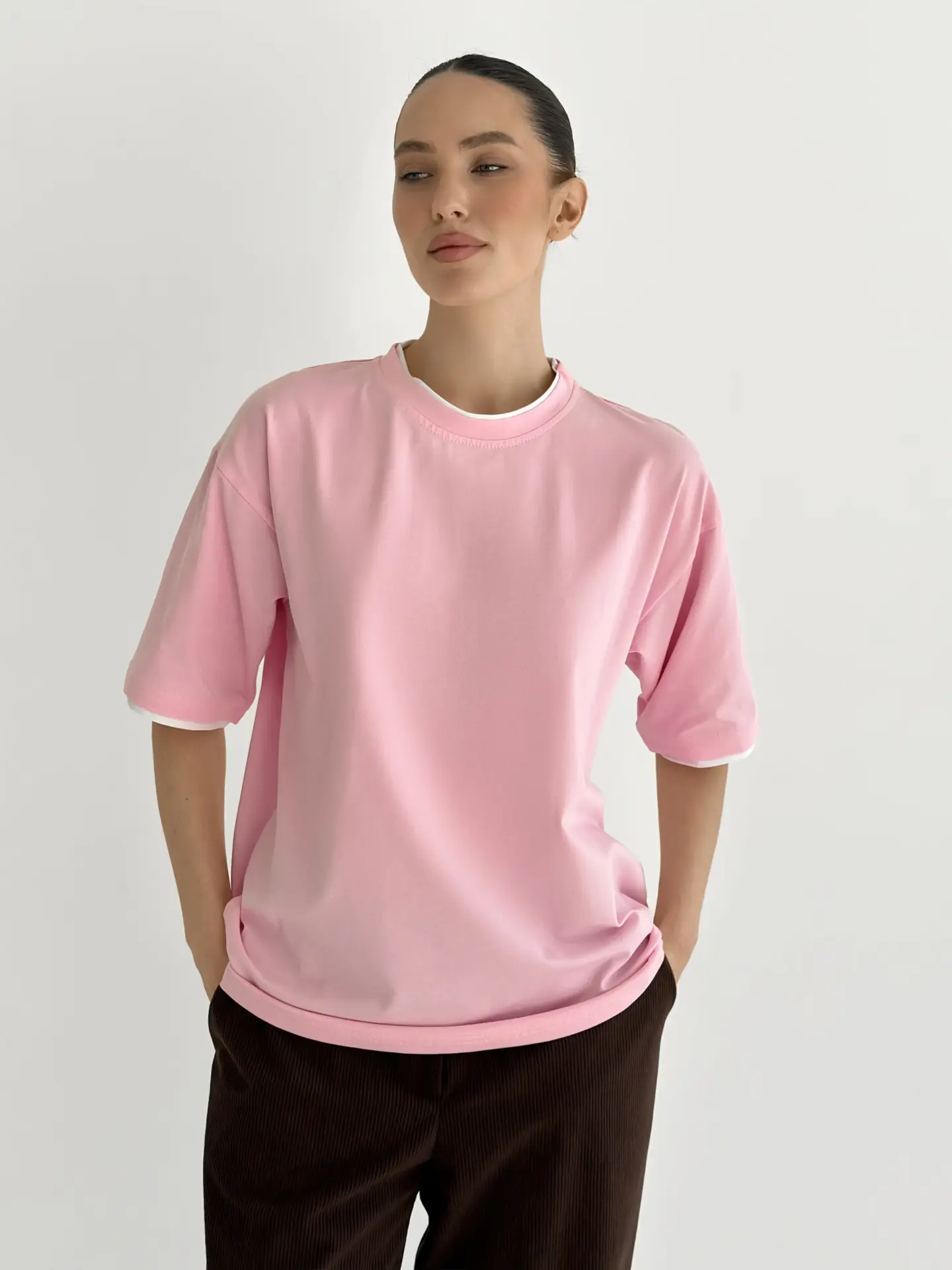 Футболка з білим кантом світло-рожева, onesize