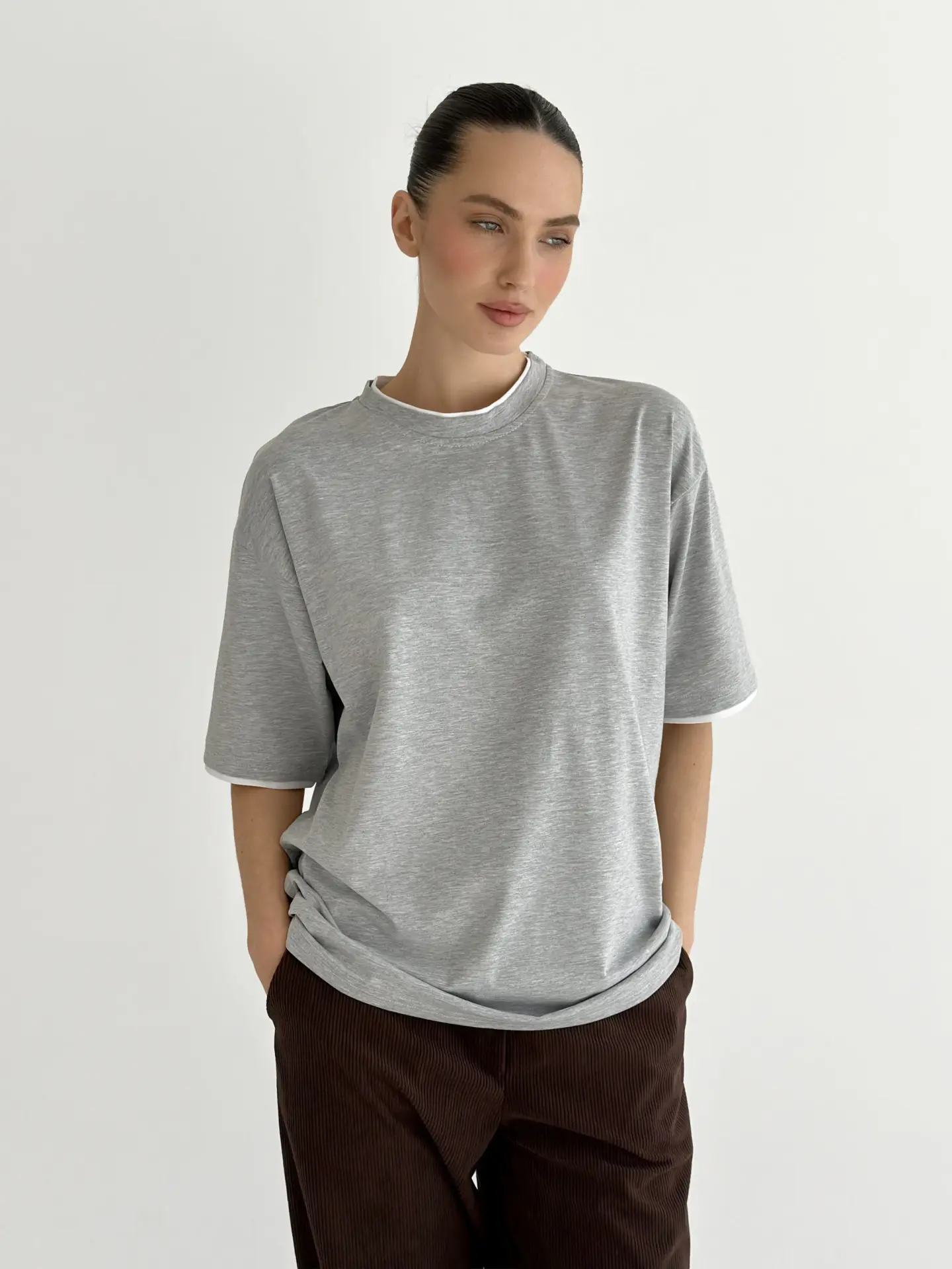 Футболка з білим кантом сіра, onesize