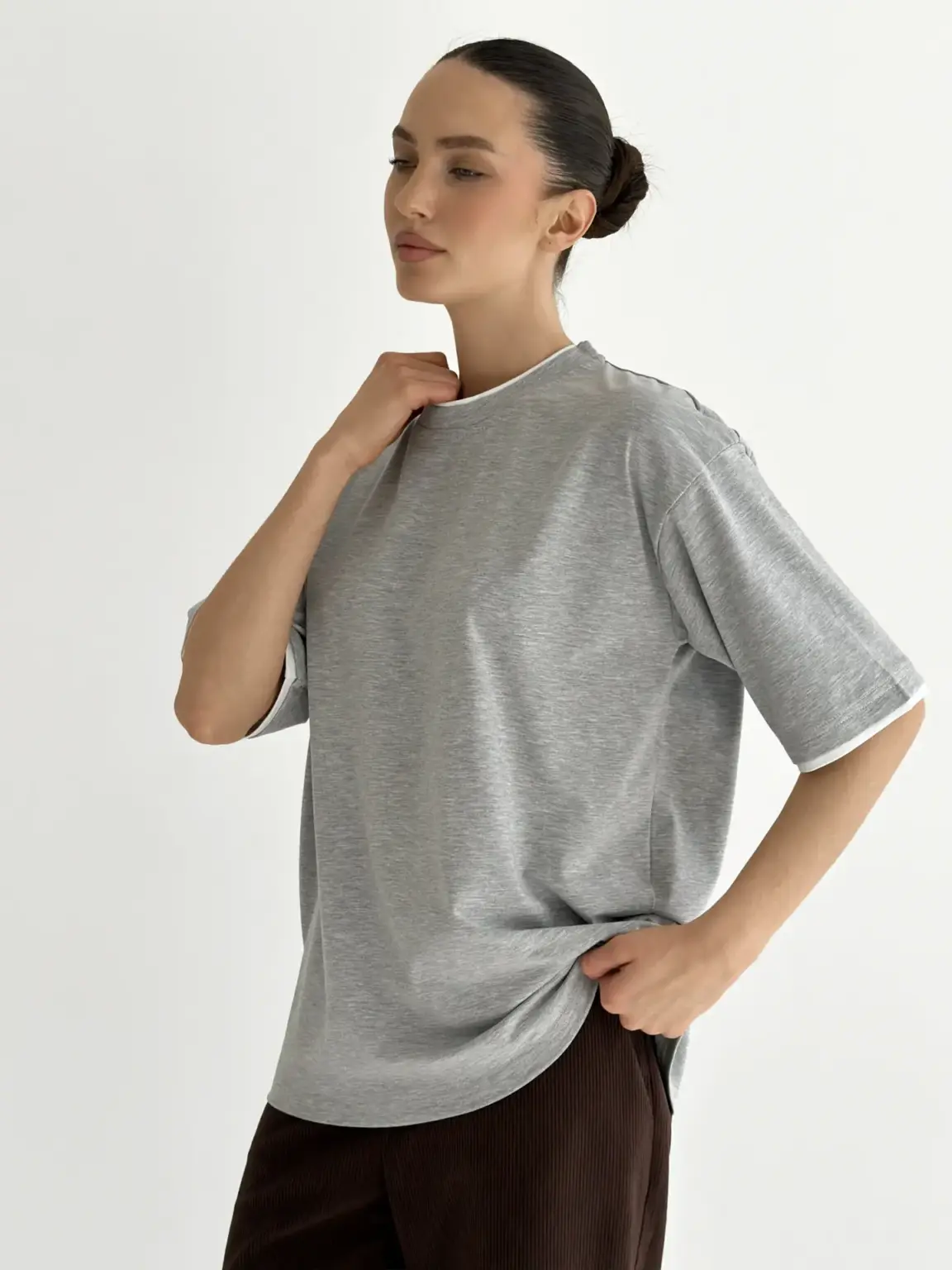 Футболка з білим кантом сіра, onesize