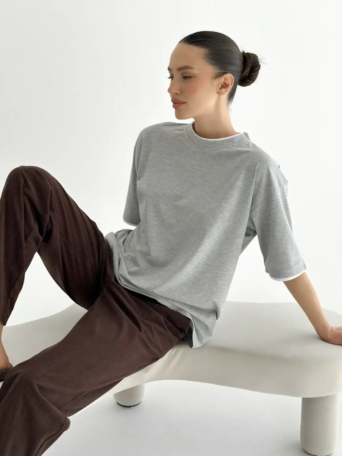 Футболка з білим кантом сіра, onesize